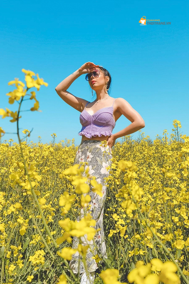 Áo hai dây đan crochet tông màu tím mộng mơ